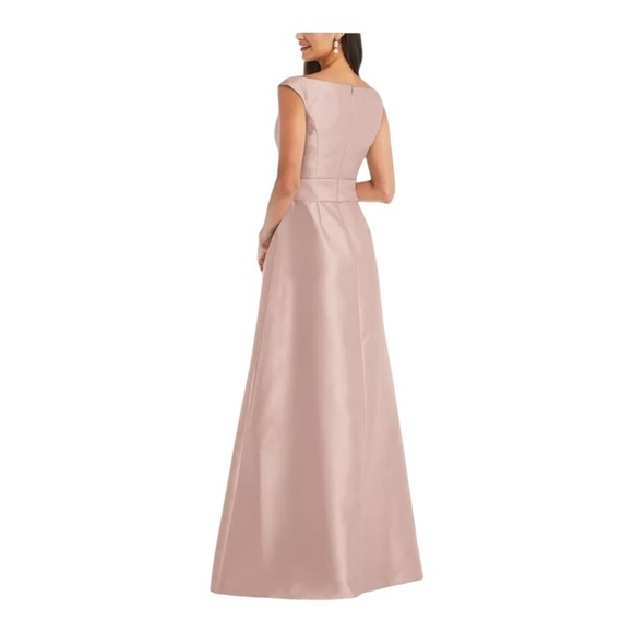 Alfred Sung Off the Shoulder Satin Gown in Toasted Sugar NWT - Picture 5 of 9